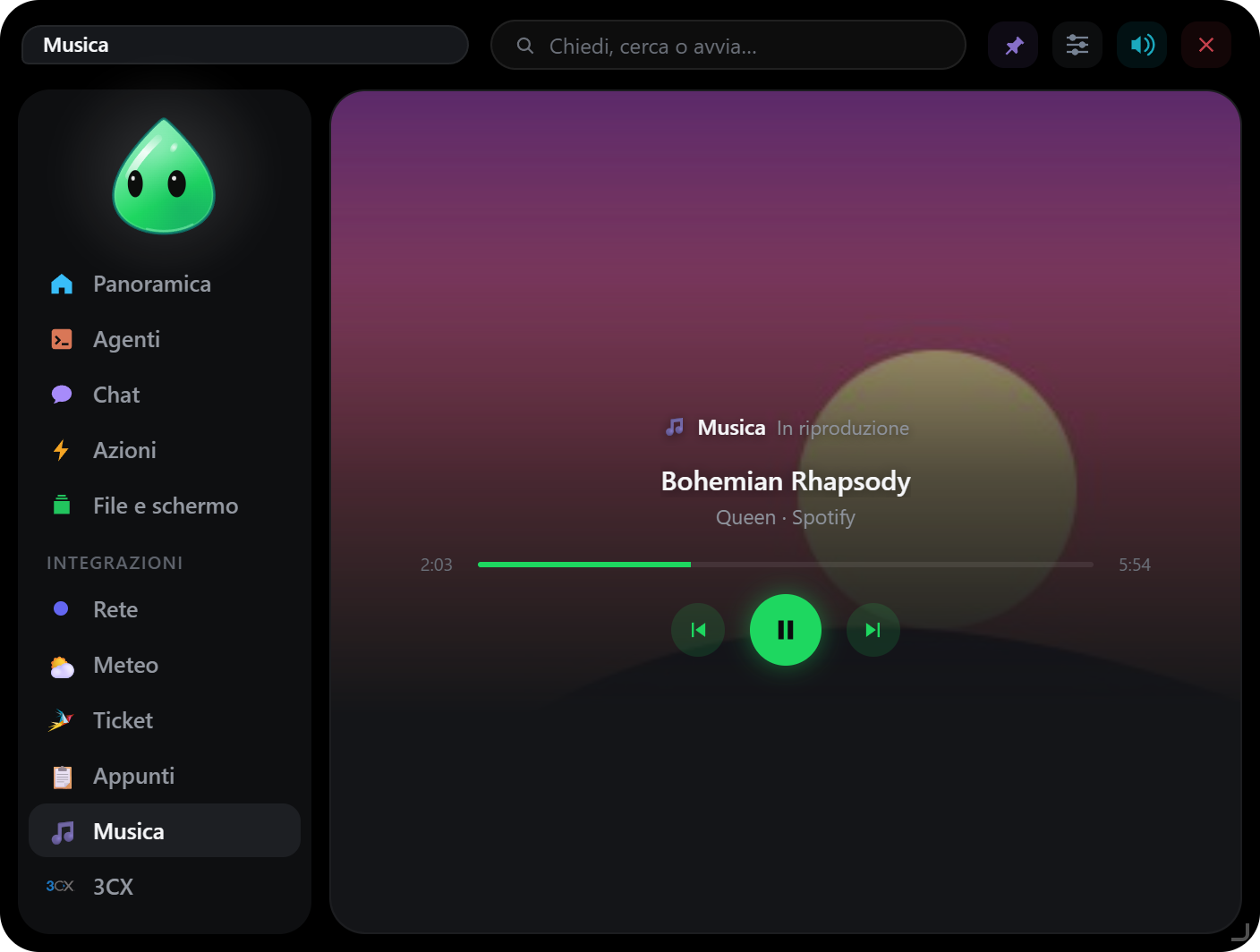 Musica in riproduzione con controlli